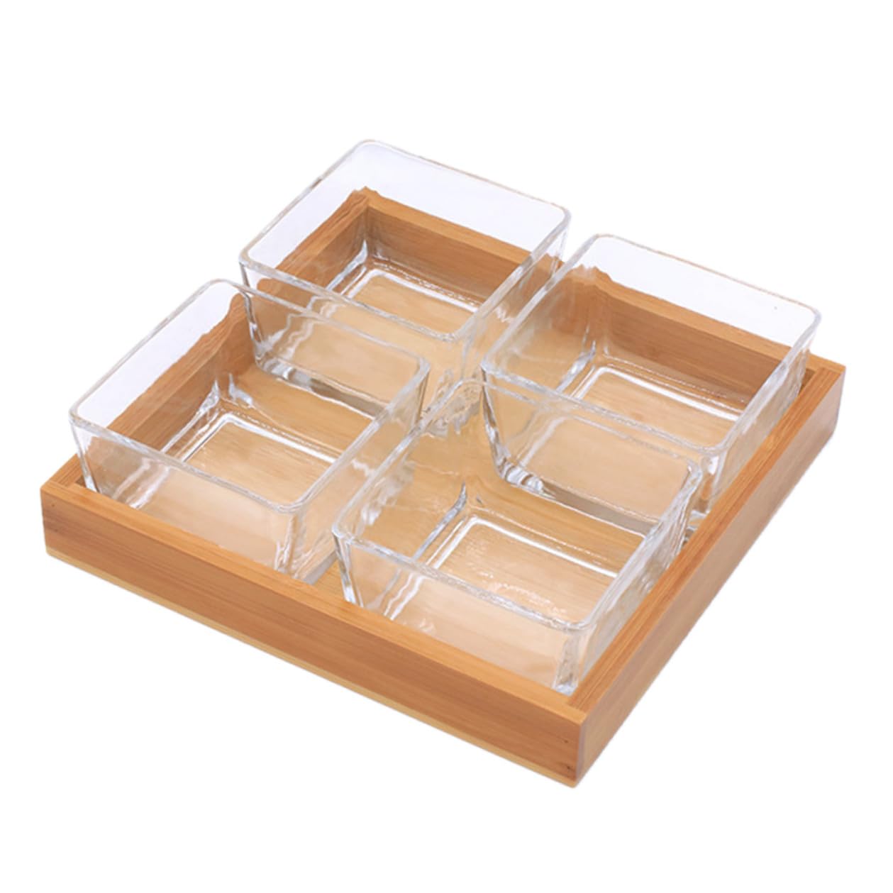 jojofuny Plateau à Fruits Compartimenté en Verre Transparent 4 Compartiments Assiette à Noix pour Collations Plateau de Service pour Fruits Secs pour Présentation et Organisation de