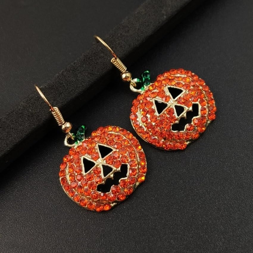 Halloween Funny Rhinestone Pumpkin Smiley Face Earrings Cute Sparkly Costume Jewelry for Women - Image 6