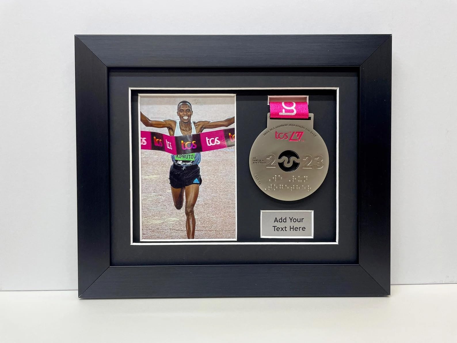 Kwik Picture Framing Ltd Marathon Medal Frame 12x10 Inch with Bib Holder, Photo Display & 3D Shadow Box Running Medal Case | Race Memorabilia Frame - Black Mount