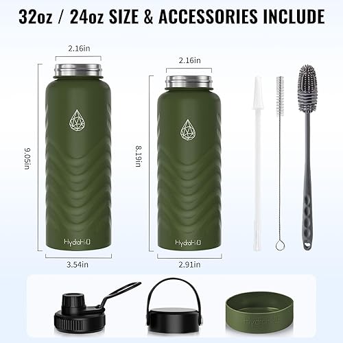 Miniatura 3 de Botella de agua aislada de 25 onzas, botellas de agua verdes con popote (tapa de popote y tapa de boquilla) y mango de silicona y funda de silicona