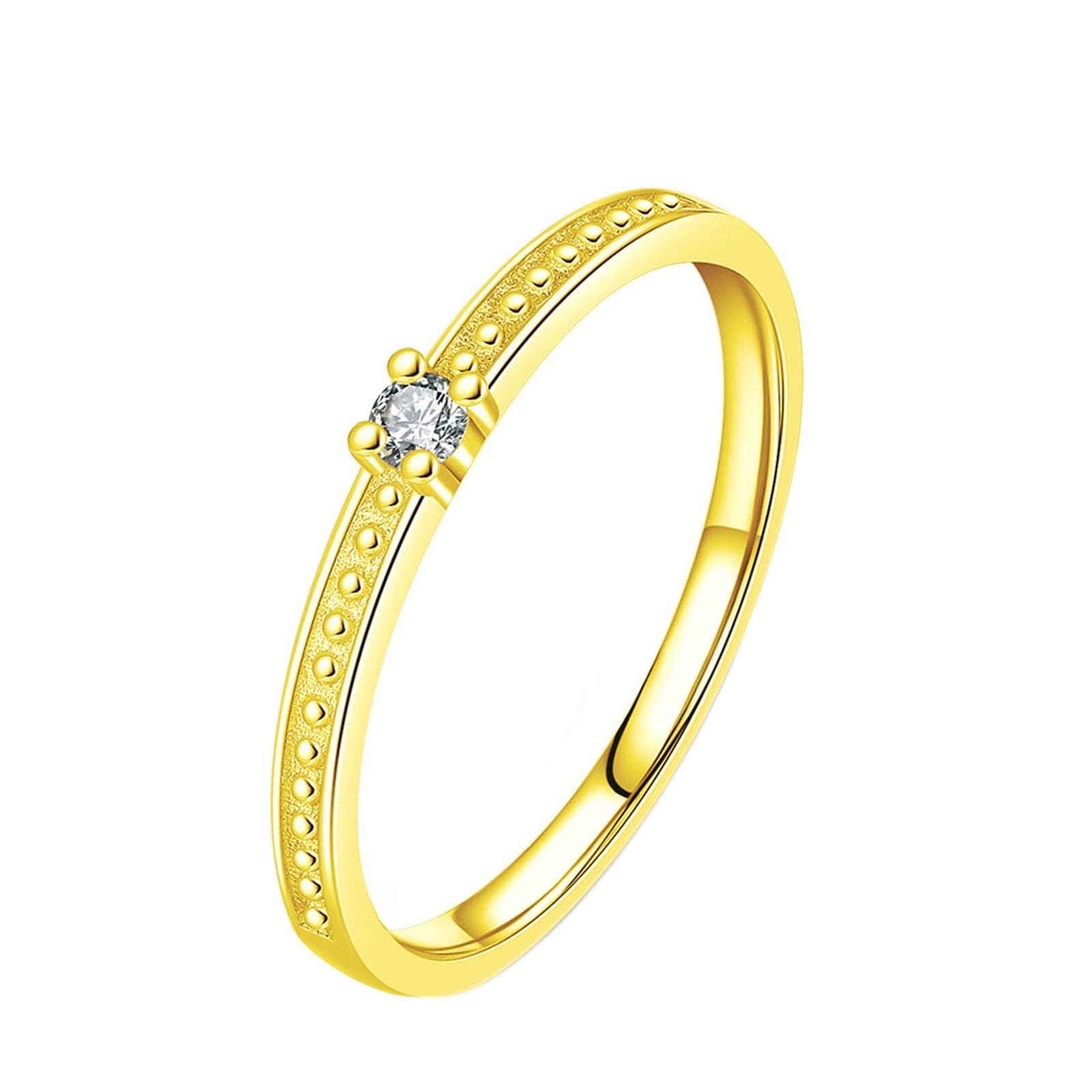 Alianzas de diamante de oro amarillo de 9 K/14 K, delicado anillo apilable, anillo solitario de la amistad, Au375/585, oro amarillo, joyería auténtica, talla 47-62
