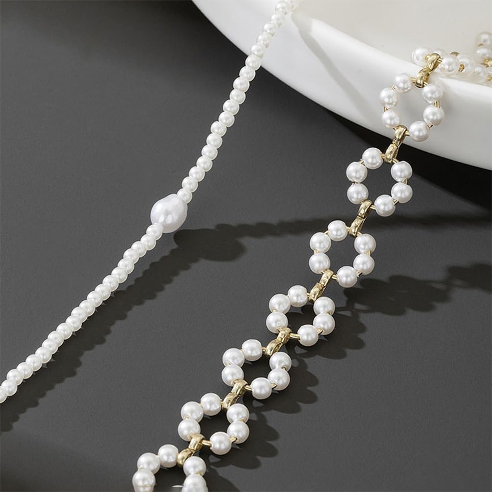 2Pcs Statement Beaded Pearls Flower Gold Choker Charm Necklace for Women Trendy, Dainty Cute Beads Pearl Floral Chain Necklaces Y2k Aesthetic Jewelry - Image 5