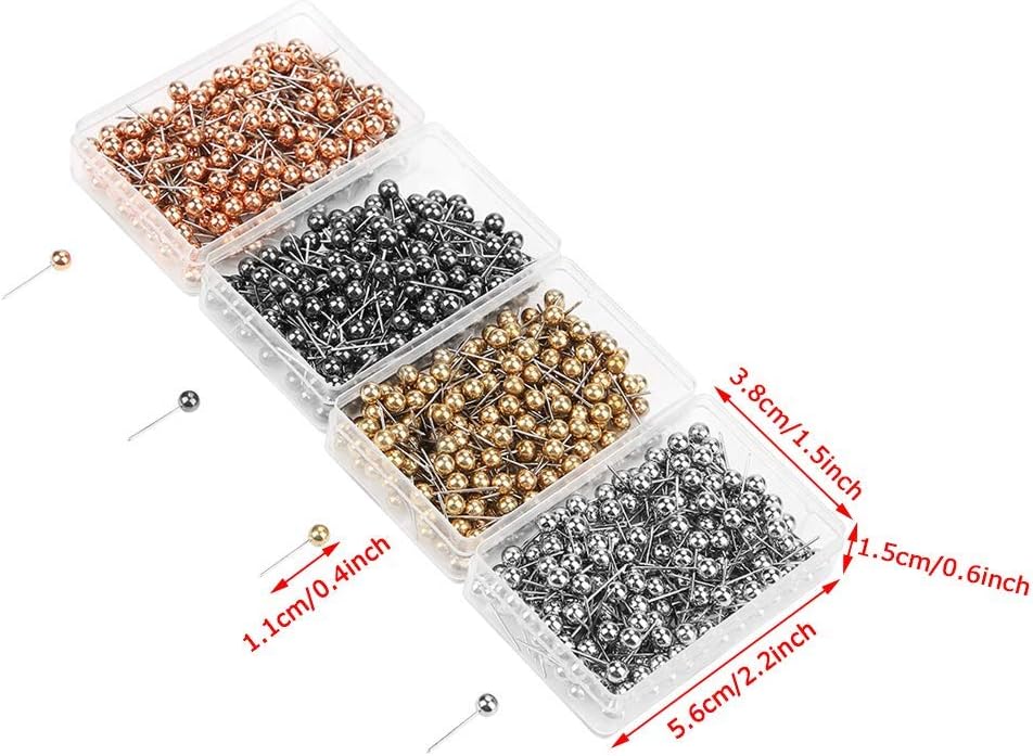 800Pcs Four Colors Round Pearl Head Pins Dressmaking Sewing Pin Fixed Marking Tool Straight Quilting Pins with Transparent Case