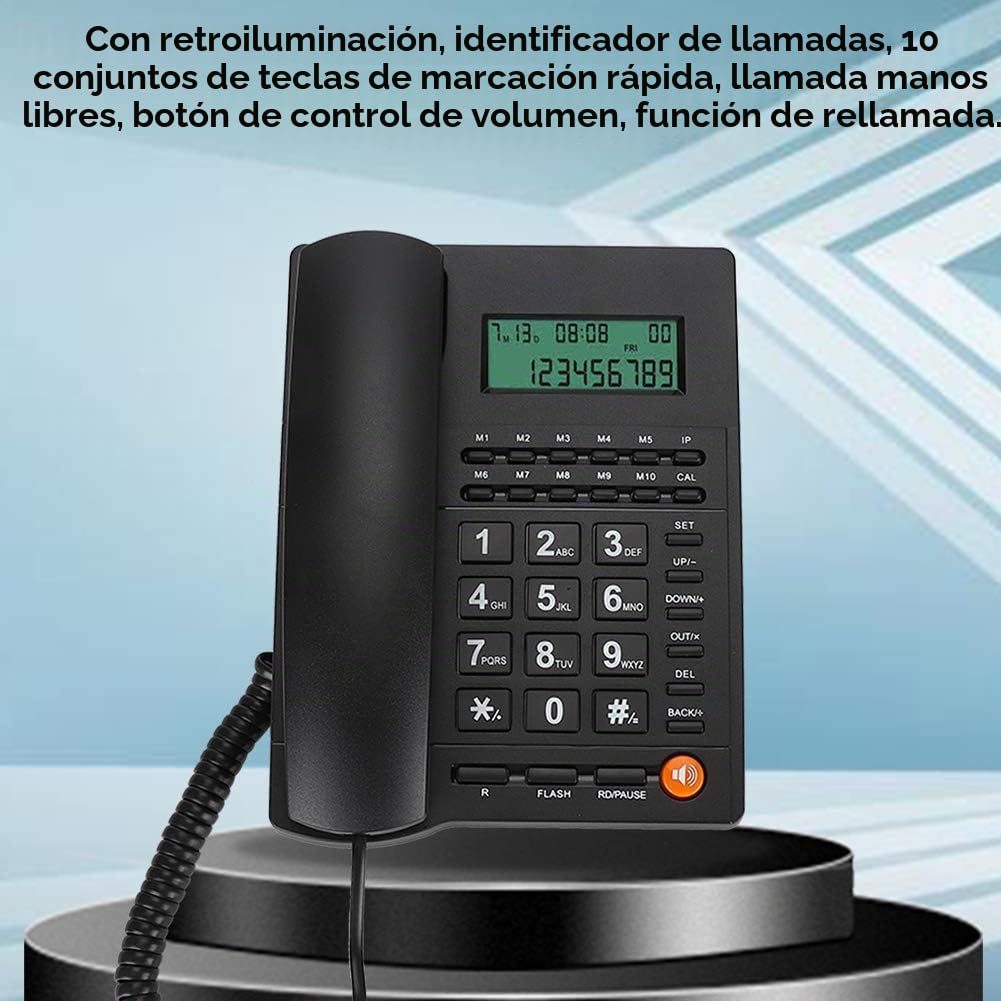 Queen.Y Teléfono con Cable de Escritorio Teléfono Fijo con Pantalla Retroiluminada Identificación de Llamadas Y Función de Llamada en Espera para Oficina en Casa Hotel Restaurante Negro