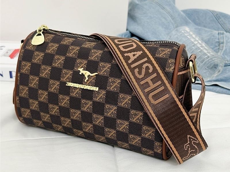 Bolso estilo almohada Boston con estampado de cuadros de diseño sofisticado 4
