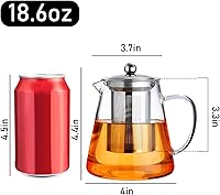 Vista 2 de PARACITY Tetera de vidrio para estufa 550ML, hervidor de té transparente de borosilicato con infusor extraíble de acero inoxidable 18/8, tetera