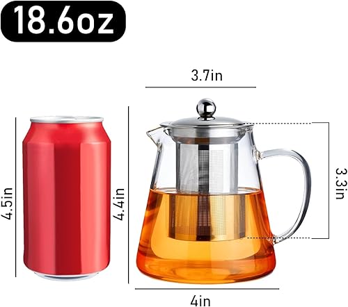 Miniatura 2 de PARACITY Tetera de vidrio para estufa 550ML, hervidor de té transparente de borosilicato con infusor extraíble de acero inoxidable 18/8, tetera