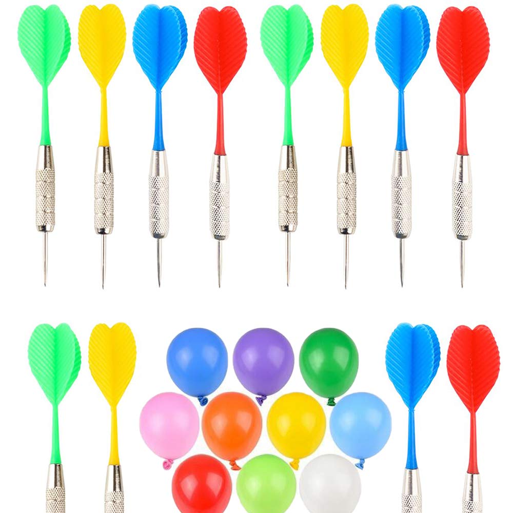 Balloon Dart Games, 12 Pcs Multicolor Plastic Throwing Dart Arrows With 144 Pcs 4" Inches Dart Balloons Toy, Plastic Flights, and Metal Copper Head