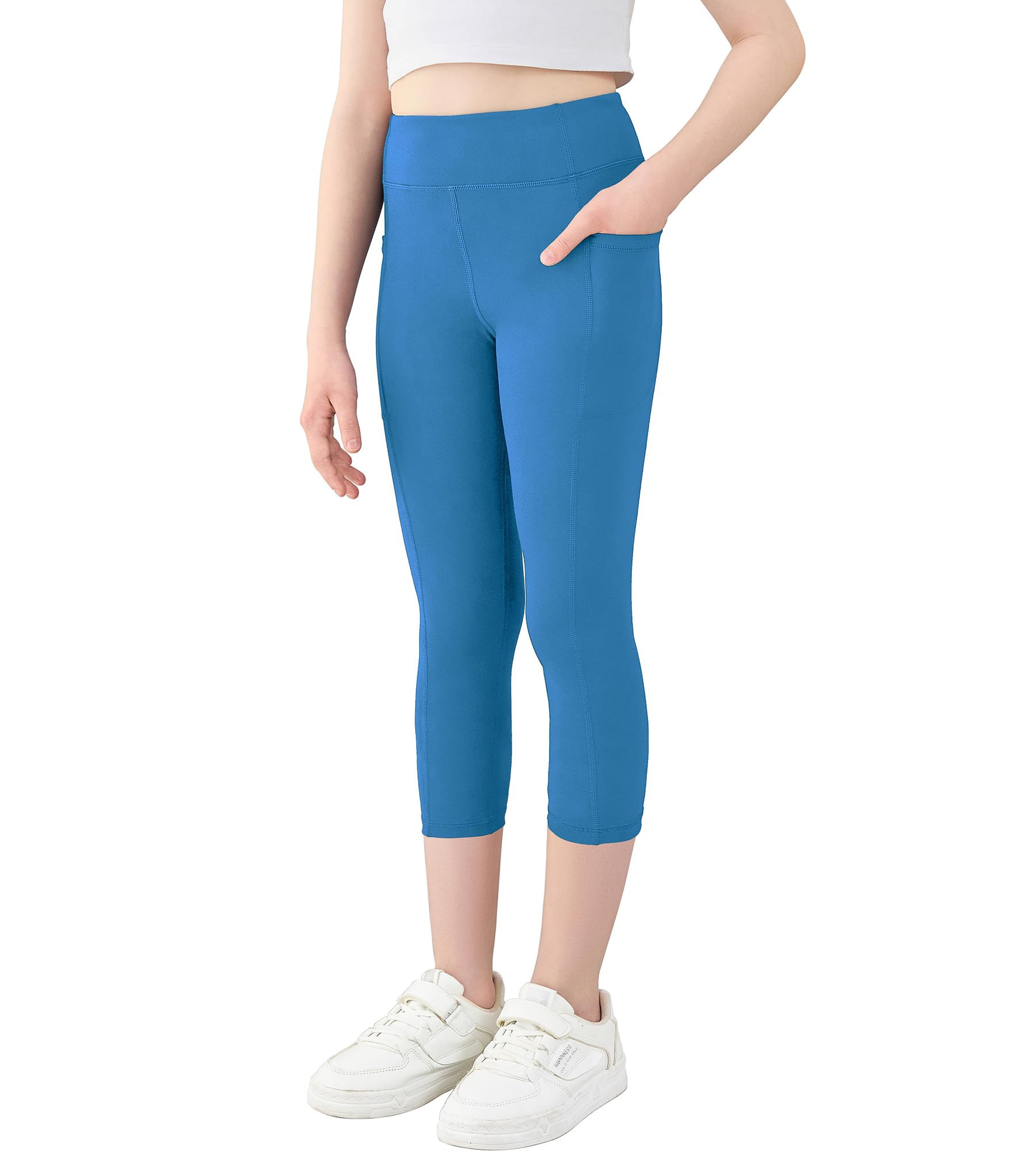 - Girls Athletic Capri Leggings, Kids Yoga Pants with Pockets, Teen Girls Stretch Dance Running Workout Pants