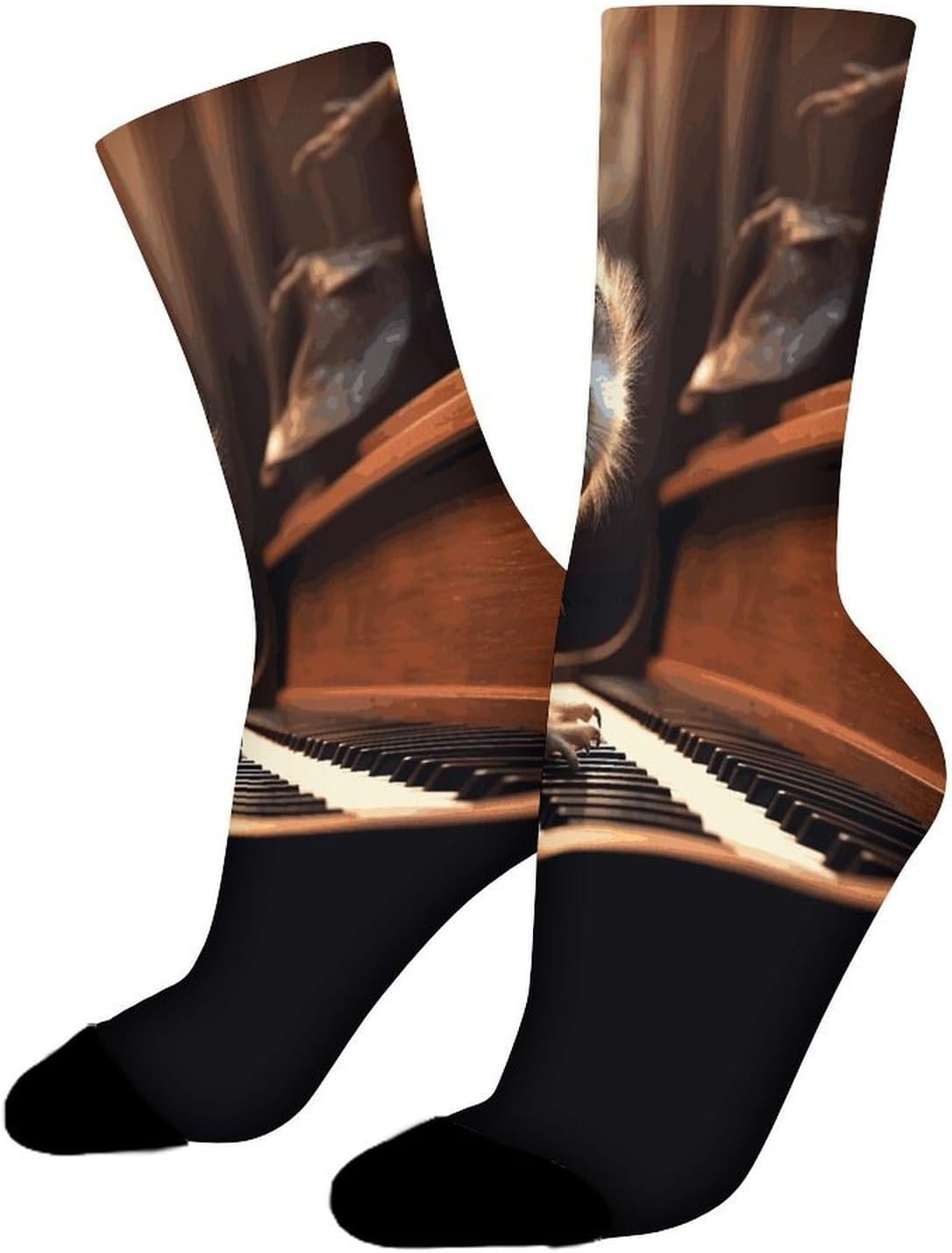 Moisture Wicking Socks, Breathable, Lightweight Crew Sock, Casual | Owl Plays Piano Work Socks for Women Men, Elastic Soft Boot Socks for Travel, Seamless