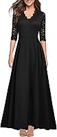 Elegant Women's V-Neck Lace Vintage Bridesmaid Dress - Floor-Length Swing Maxi for Weddings & Formal Events
