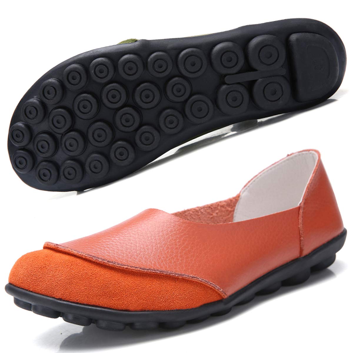 Women's Leather Loafers Driving Shoes Orange