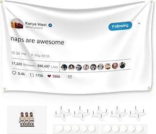 Kanye Tapestry Tweet flags, naps are awesome with Installation tool, Funny Flags for Room College University Dorm Guys Rapper wall Decorations meme Gift, 3x5 Ft