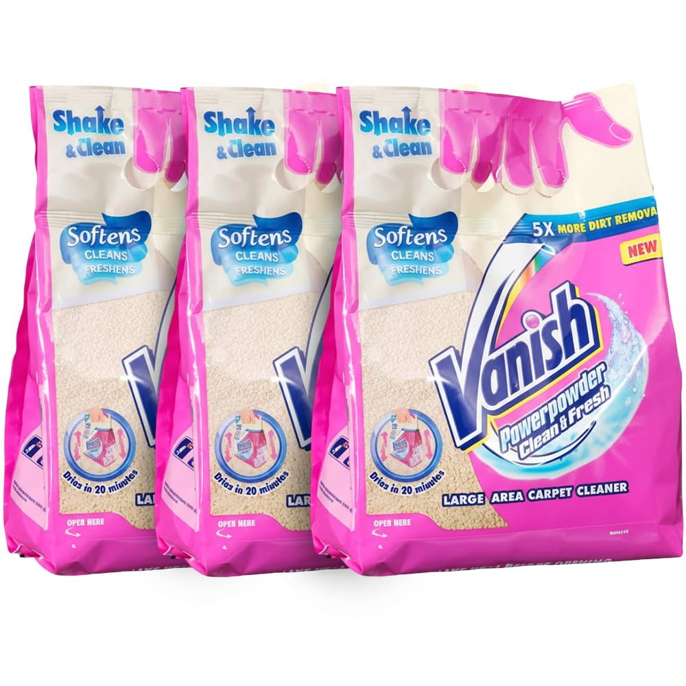 3 x Vanish Powerpowder Carpet Cleaner 650g – Large Area Shake & Clean Powder, Deep Dirt Removal, Fresh Scent, Fast Drying Formula for Rugs Upholstery & Home Ideal for Large Area Carpet Cleaning