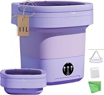 Portable Washing Machine, 11L Foldable Washer & Spin Dryer with Laundry Bag & Drying Net & Microfiber Cloths, Laundry Machine with 3 Cleaning Modes for Baby Clothes and Underwear Purple [Energy Class A]