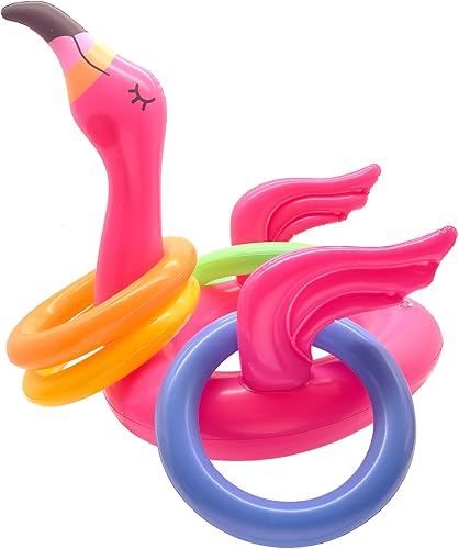Miniatura 4 de Juguetes inflables de flamenco para piscina, juego inflable de lanzamiento de anillos de flamenco, juego de lanzamiento de anillos de flamenco,