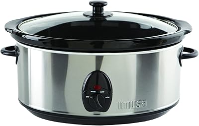 IMUSA USA 3.7Qt / 3.5 Liters Stainless Steel Slow Cooker with Glass Lid and Detachable Base