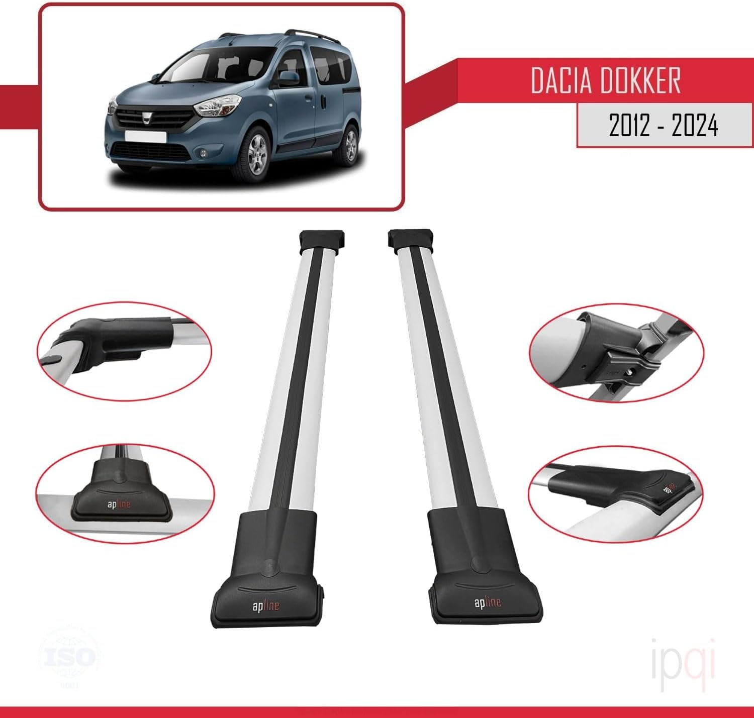 RE&AR Tuning Cross Bar for Dacia Dokker 2012-2021 Roof Racks Aluminium Gray