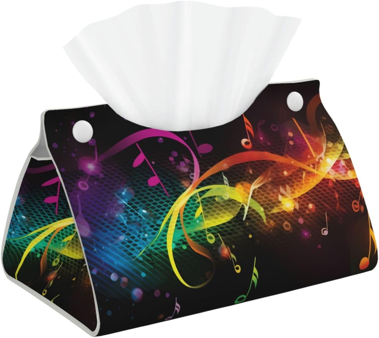 Colorful Music Notes Tissue Box Cover PU Leather Tissue Holder Rectangle Facial Tissue Case Modern Decorative Facial Paper Organizer Dispenser Home Office Car Napkin Holder