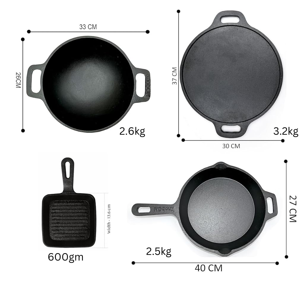 KNOBON Cast Iron Cookware Set - Dosa Tawa & More -2 KNOBON Cast Iron Cookware Set - Dosa Tawa & More -2
