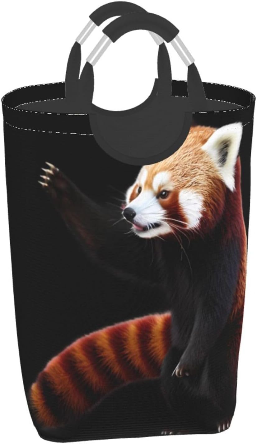Red panda pattern Foldable storage bag, 50L capacity, suitable for laundry room, dormitory bedroom, dirty clothes storage basket.