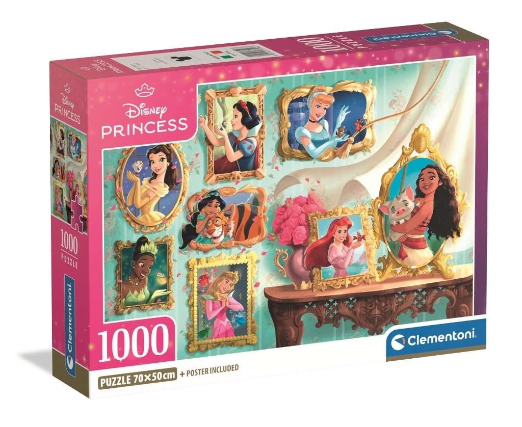 Clementoni Jigsaw Puzzles 1000 pieces Disney Princess, Puzzle for Adults 14-99 years, Compact Box, 37046