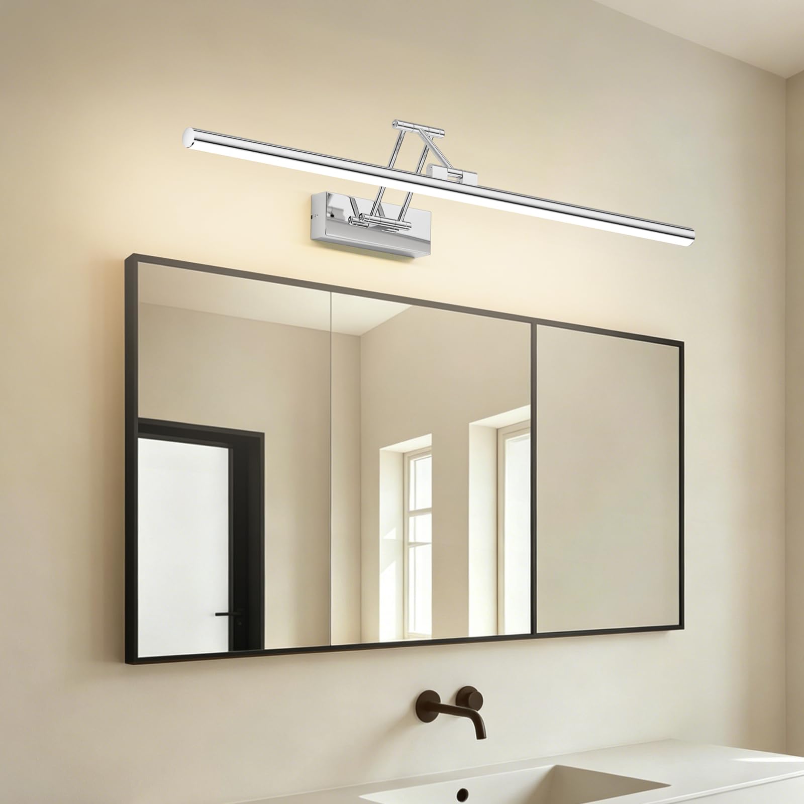 Klighten Lampa lustrzana LED łazienkowa 70 cm, obrotowe lampy lustrzane do łazienki IP44, oświetlenie lustra łazienkowego 24 W 1650 lm, oświetlenie lustra łazienkowego LED