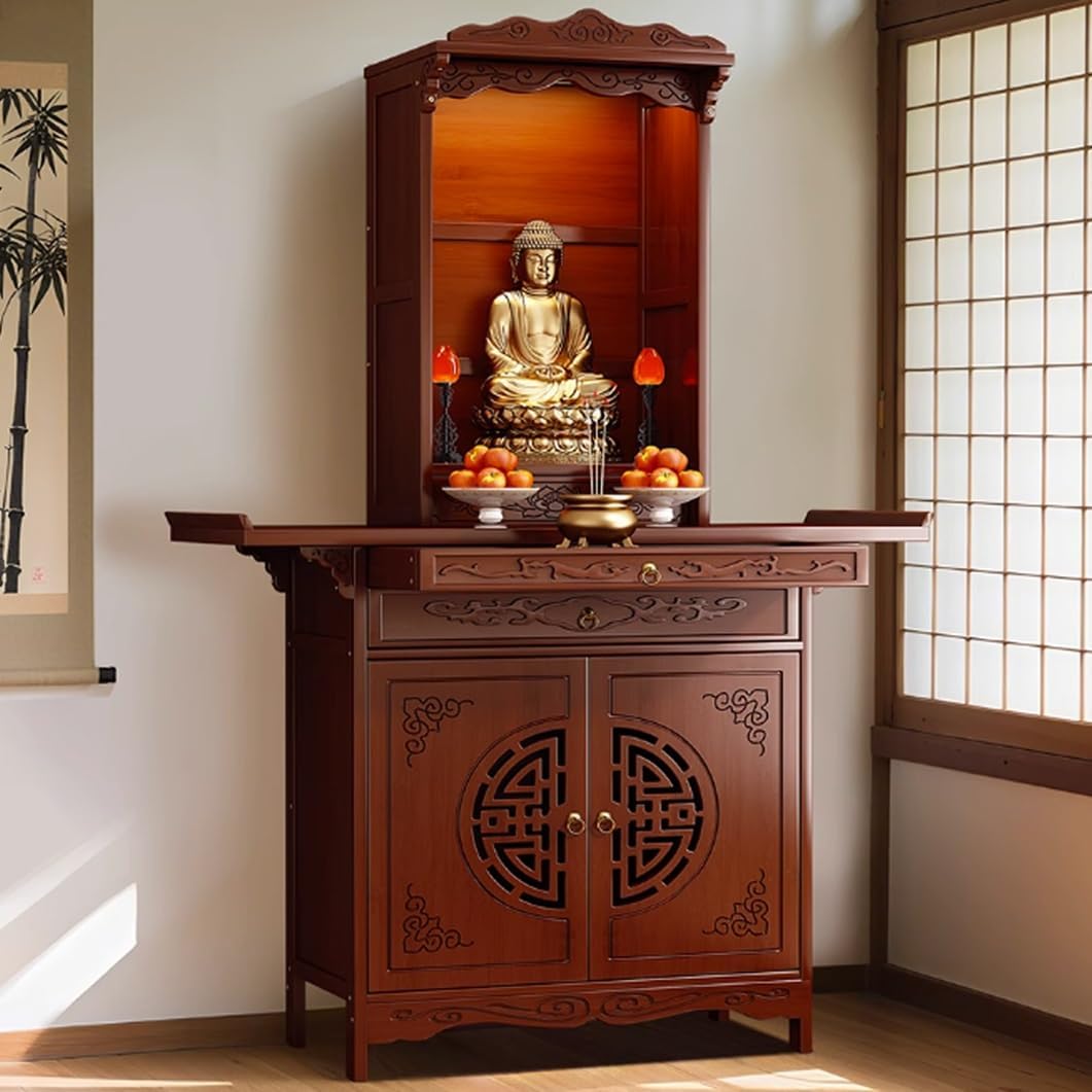 YVYKFZD Bamboo Shrine Altar Table, Personal Buddha Niche Altar Cabinet, Chinese Meditation Tables with Storage Drawer, Multifunction Offering Table for Worship Prayer(80x40x190cm/31.4"x15.7"x74.8")