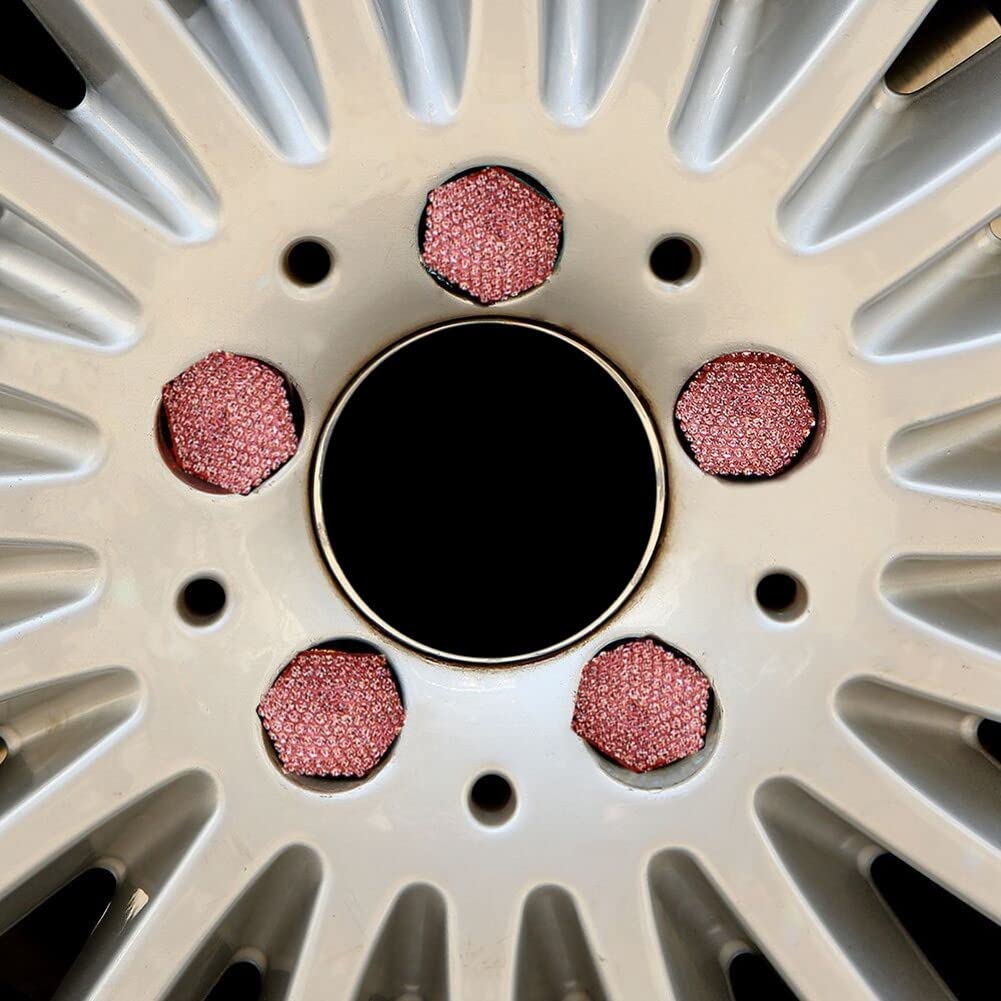 21mm Car Wheel Nut Caps with Removal Tool, 20Pcs Wheel Nut Covers Bolt Caps Rhinestones Hexagonal Hub Screw Caps Dustproof Tire Nut Cover Universal Auto Wheel Lug Nut Cover Exterior Decor, Red