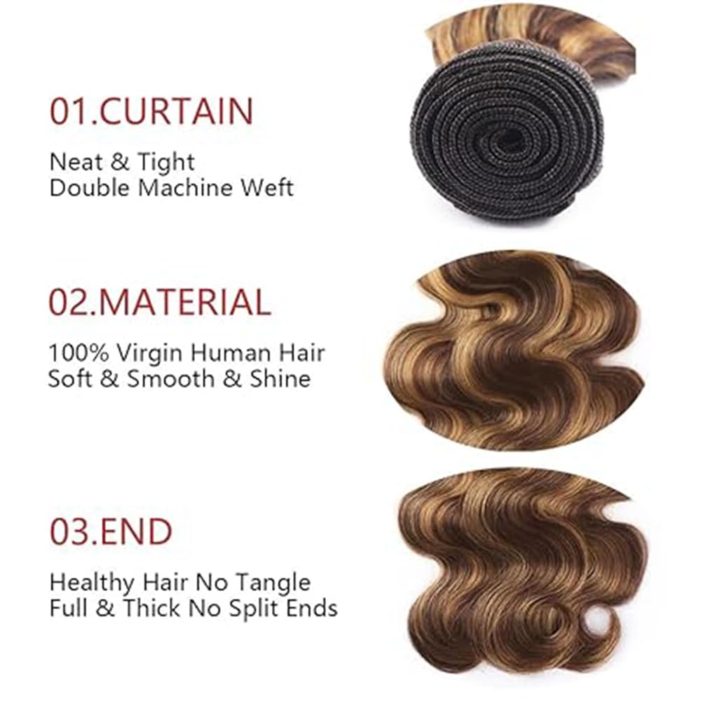 30 32 34 Inch #4/27 Highlight Blonde Bundles Uman Hair Extension Body Wave Brasiliano Extension Capelli Unprocessed Brazilian Virgin Hair Weave 3 Bundles Total 300g For Waman