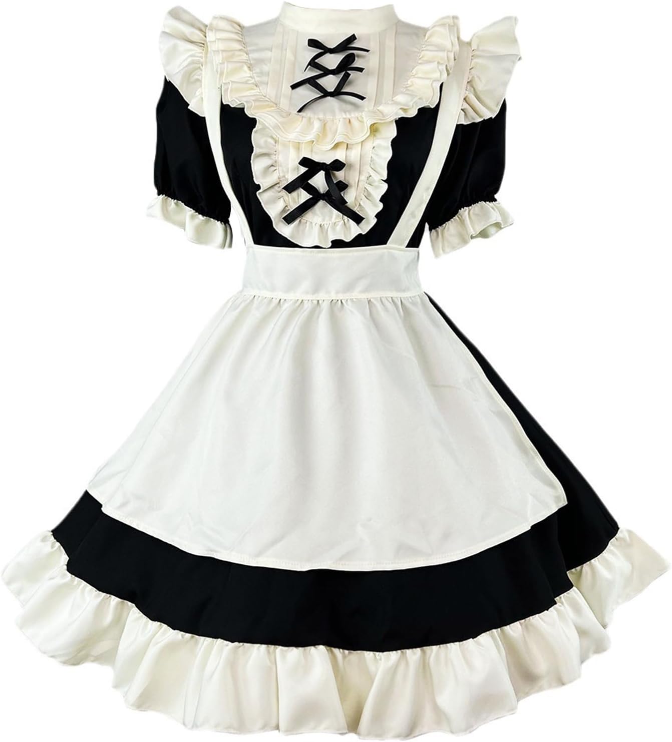 Women's Sweet Lolita Maid Dress Strappy Apron Ruffled Cosplay Costume
