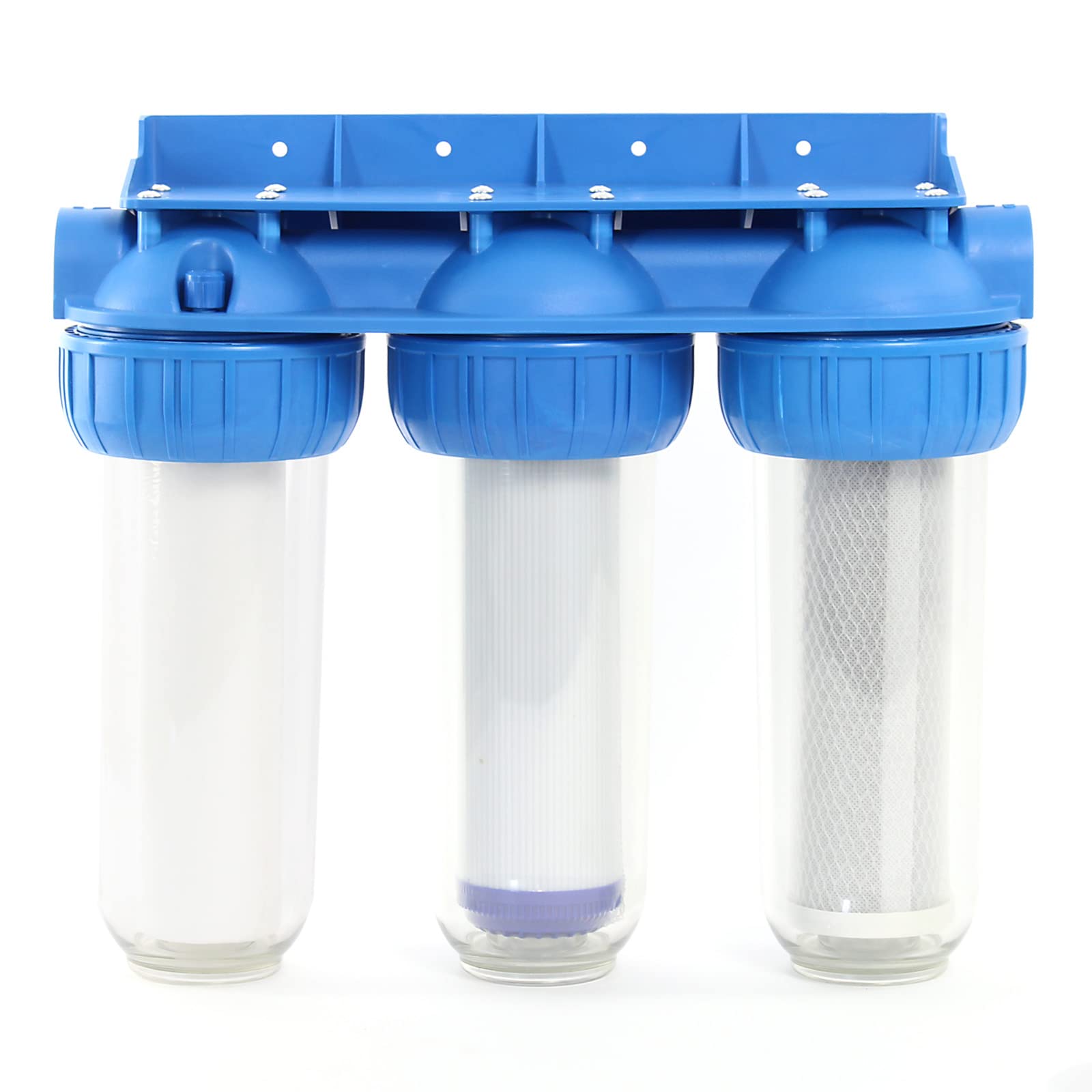 Naturewater NW-BR10B4 3-stopniowy filtr do wody, 5 µ, 32,89 mm (1"), wkład PP Ø60 mm, uchwyt ścienny filtra, klucz do filtra, filtr osadów blok węgla aktywnego granulat węgla aktywnego