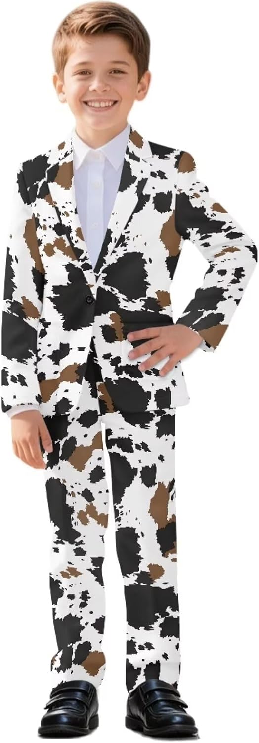 Boys Formal Suits, 2 Piece Slim Fit Tuxedo Suit Set Kids Blazer Set Soft Lapel Suit Jacket and Pant Size 5-14 Years