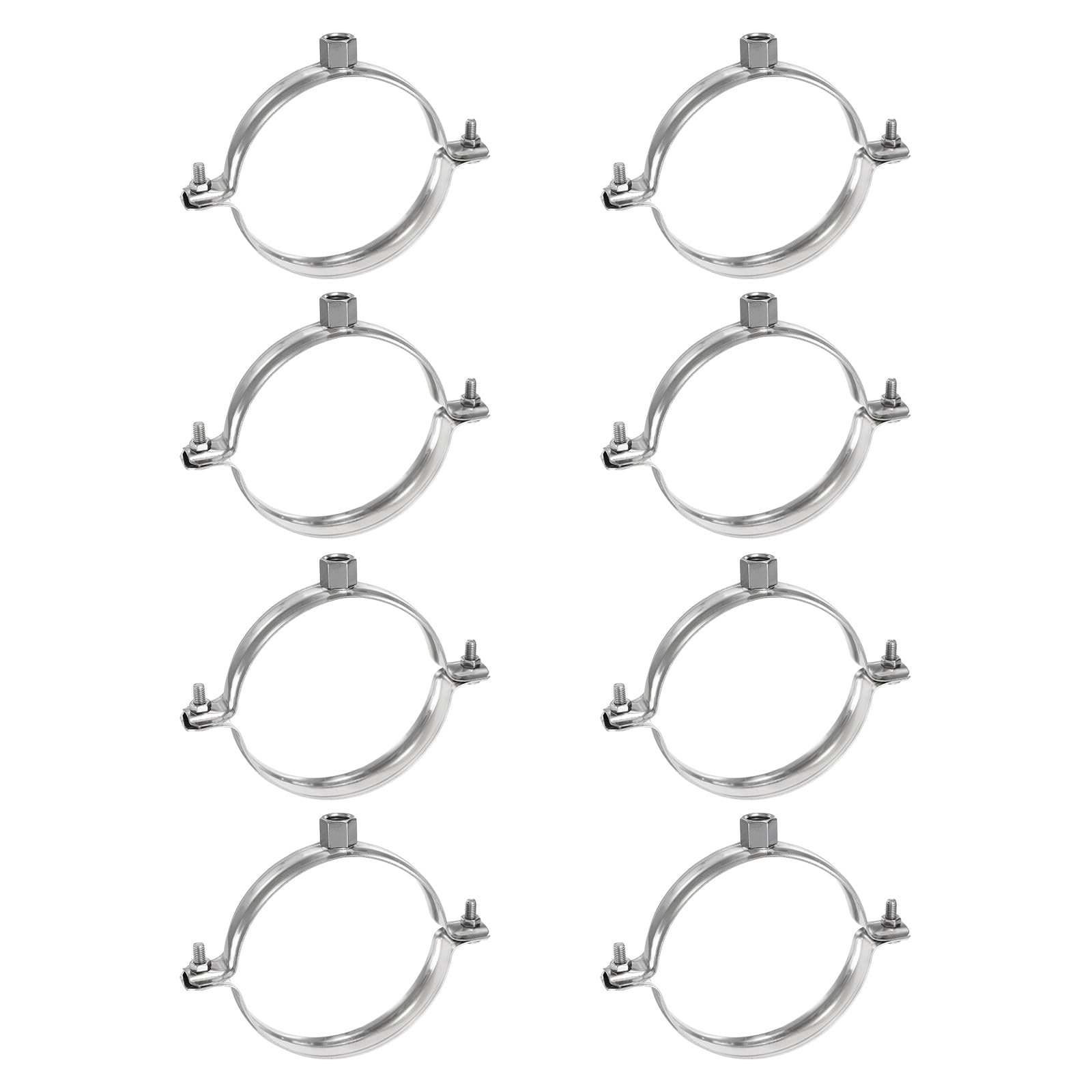sourcing map 8 Pcs Adjustable Pipe Bracket Clamps 3-9/16" (90mm) Stainless Steel Wall Ceiling Mount Split Ring Pipe Hanger Metal Pipe Supports Clamp for Pipe Tube (M10)