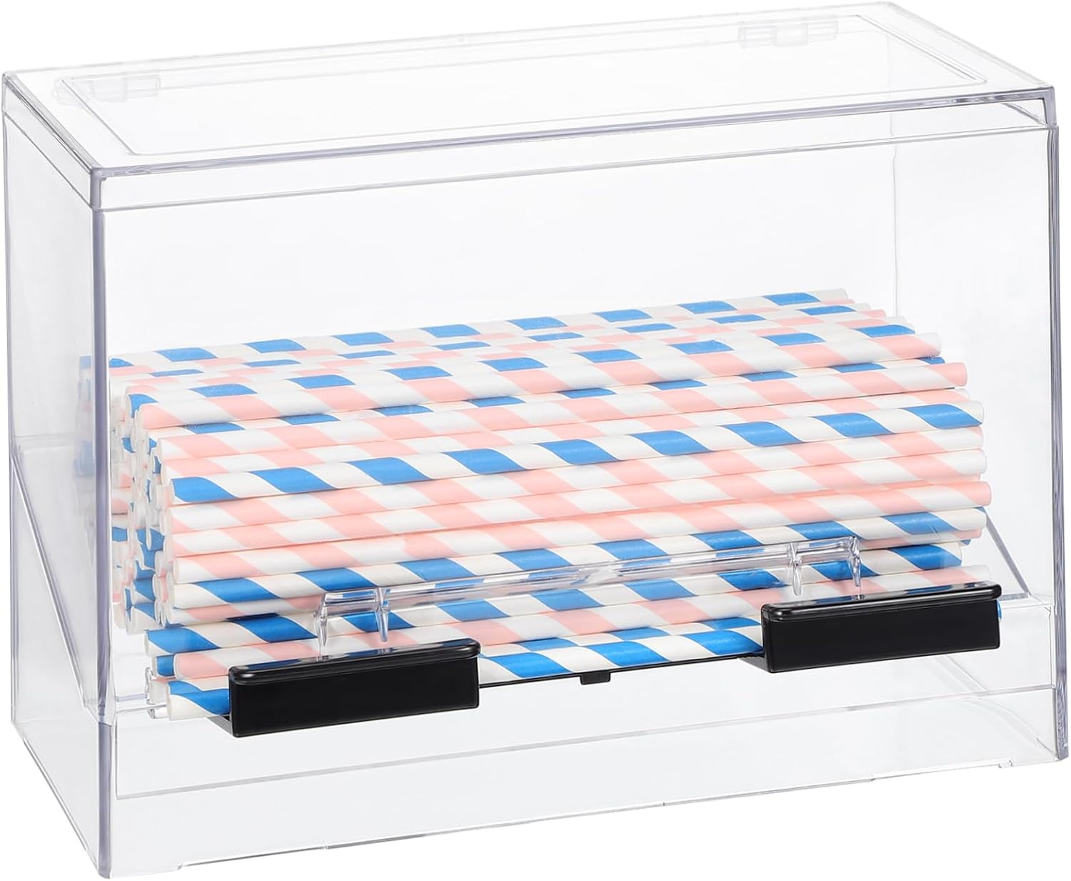 Amosfun Clear Acrylic Straw Storage Box and Easy to Clean Dispenser for Drinking Straws for Home Restaurant and Office Use Non Slip Base for Stability