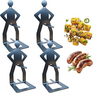 Stainless Steel BBQ Sausage Holder Funny Man-Shaped Hot Dog Sausage Stand Holder Portable Hot Dog Roaster Rack, Stainless Steel BBQ Grill Rack for Outdoor Camping Parties (4 Pcs)