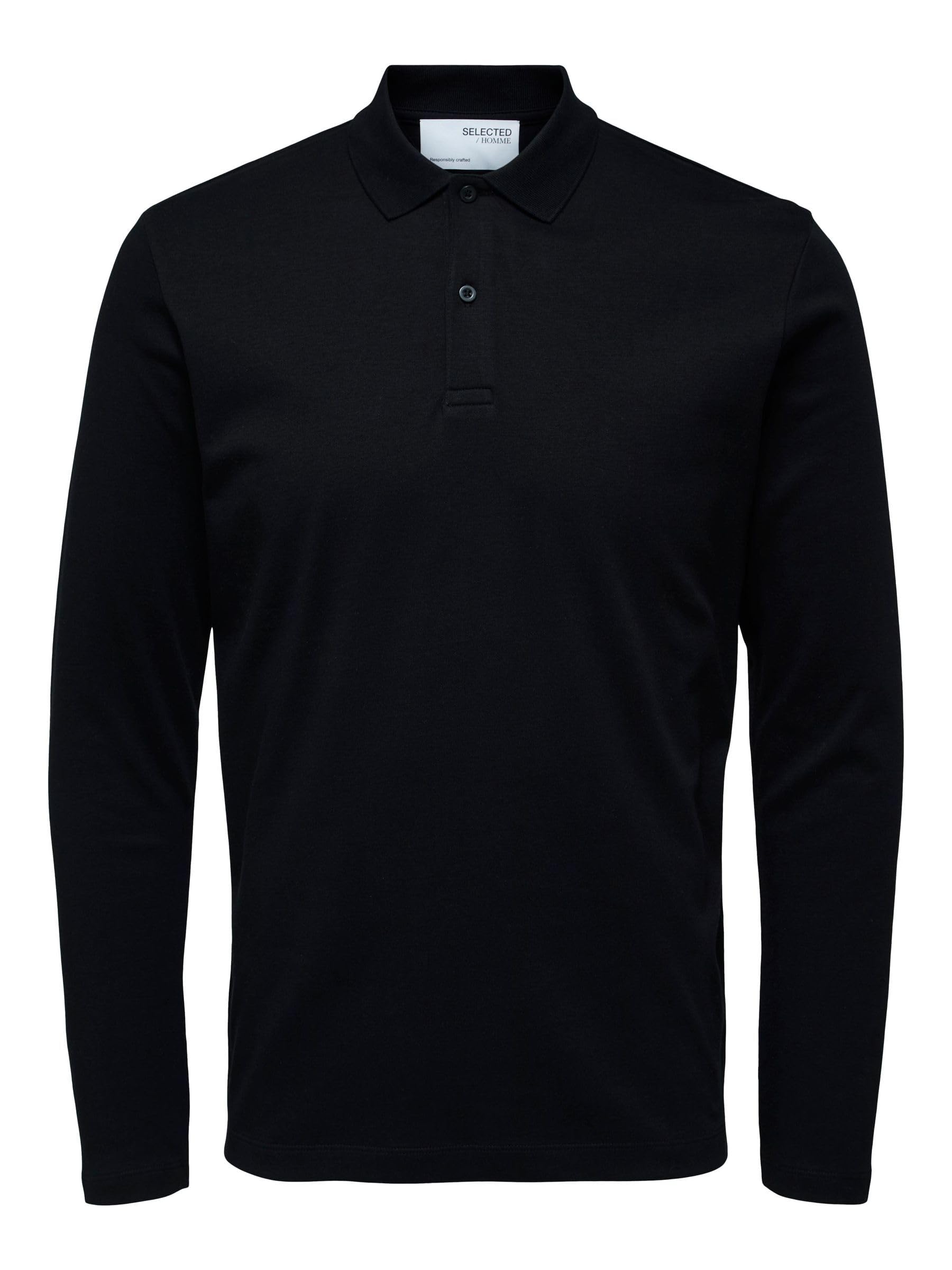 SELECTED HOMME Male Polo Shirt Long Sleeve, Black (Black), S