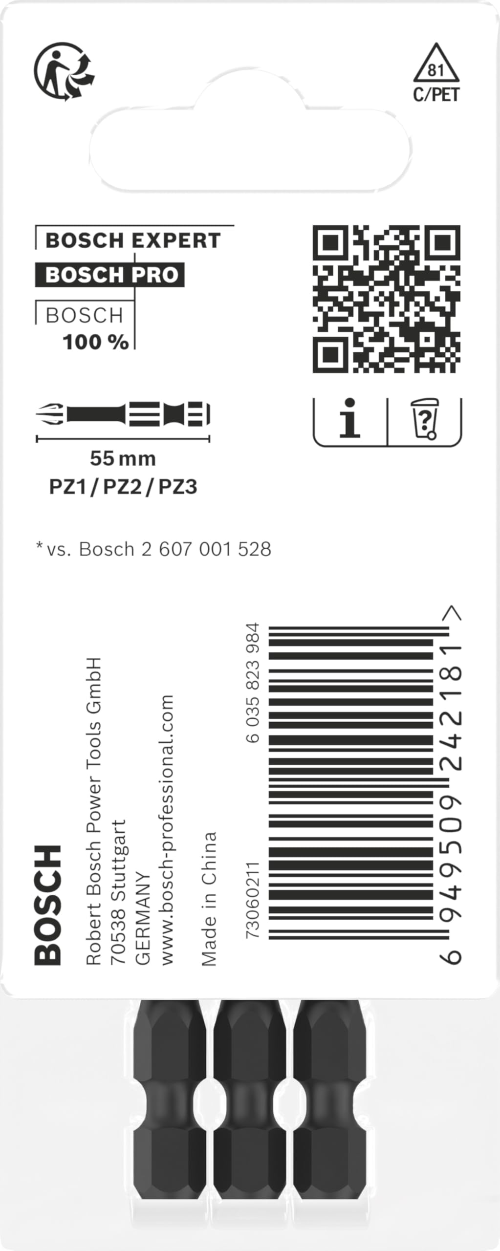 Bosch 3x Bit PRO Pozidriv Impact (125 x 50 mm, Professional Akcesoria Śrubokręt, Śrubokręt)