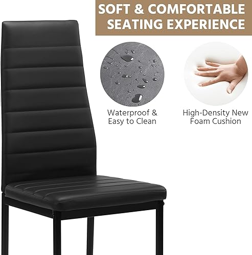 Miniatura 4 de Juego de 4 sillas de comedor tapizadas, modernas, de piel sintética, con respaldo alto, asiento acolchado y patas de metal para restaurantecafetería