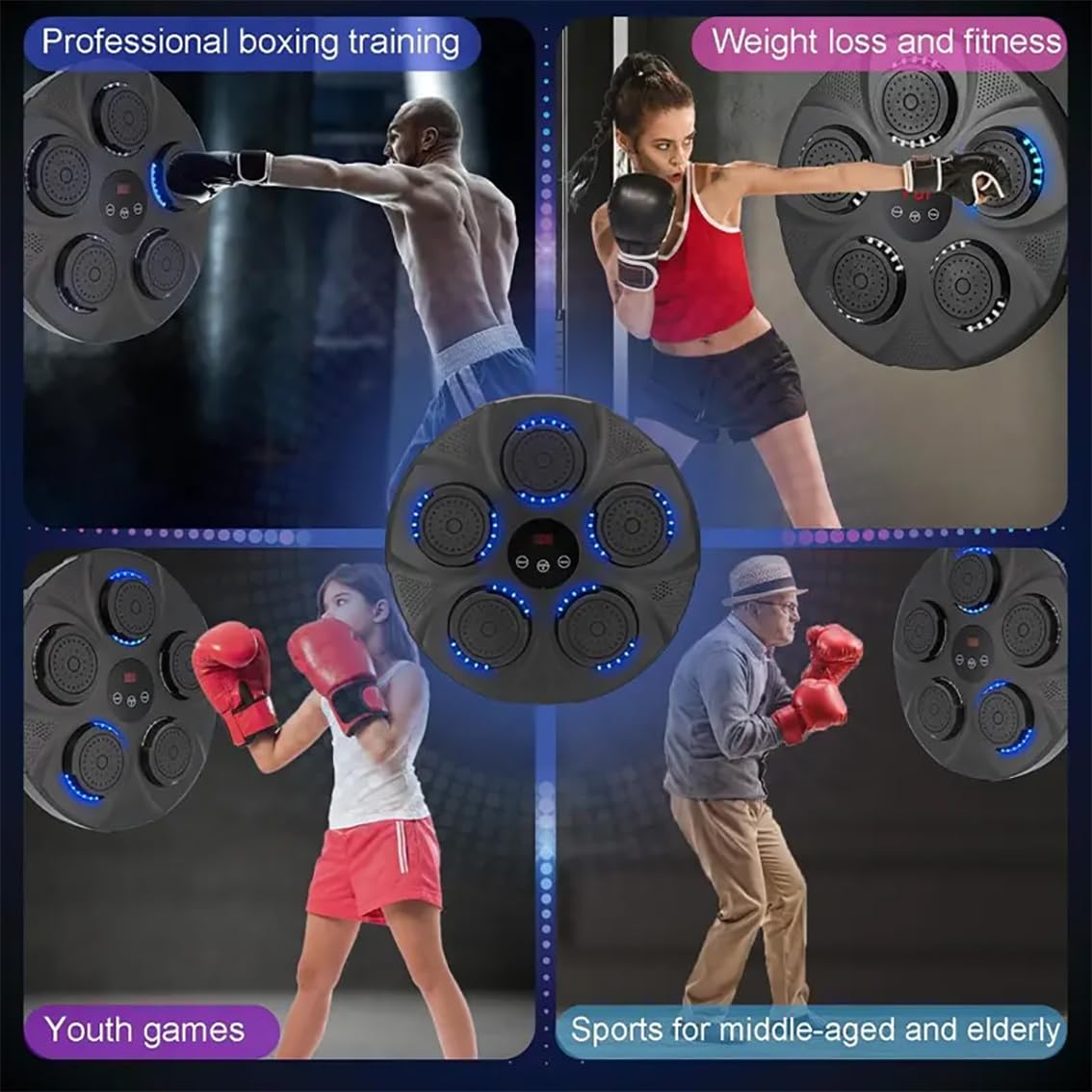 Máquina de boxeo musical, máquina de boxeo con música montada en la pared con 9 modos de entrenamiento inteligentes, equipo de entrenamiento de boxeo electrónico, equipo de entrenamiento de agilidad
