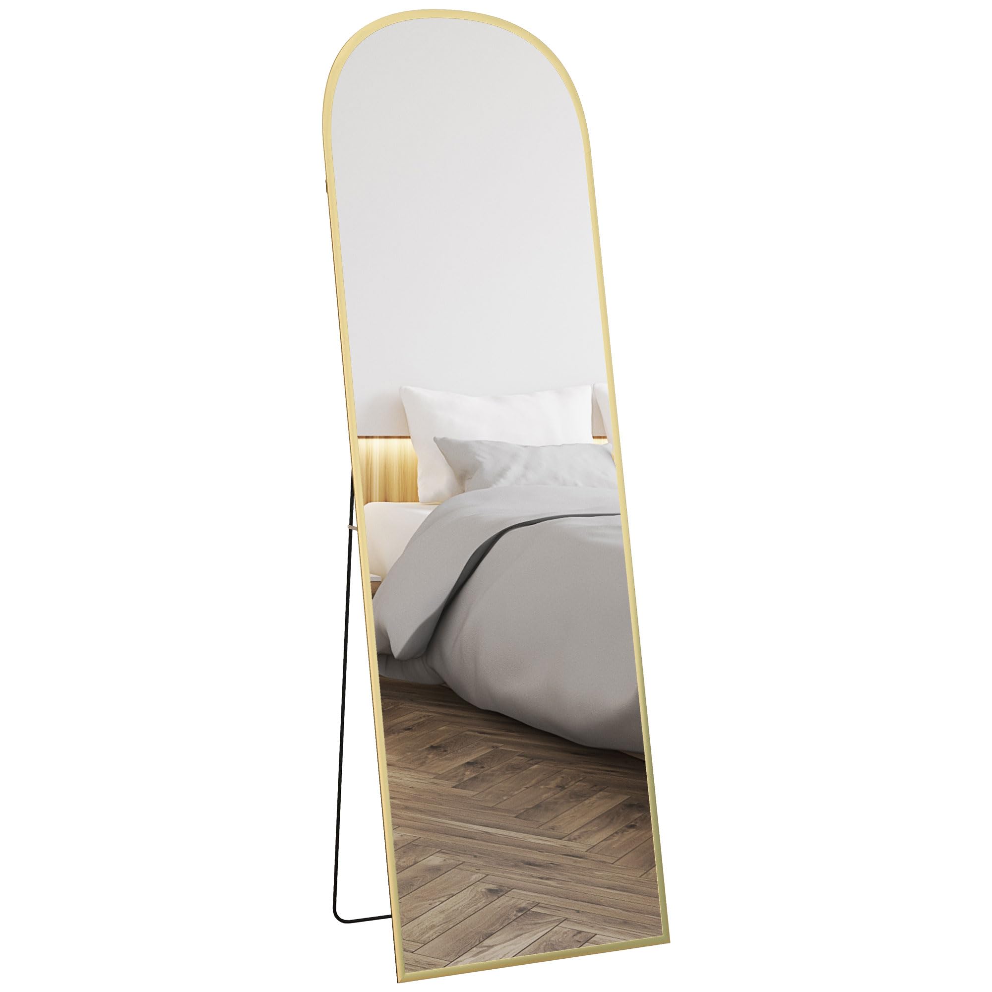 HOMCOM Espejo de Cuerpo Entero Espejo de Pie 50x170 cm Independiente o Pared con Marco de Aleación de Aluminio y Soporte para Sala Dormitorio Baño Dorado