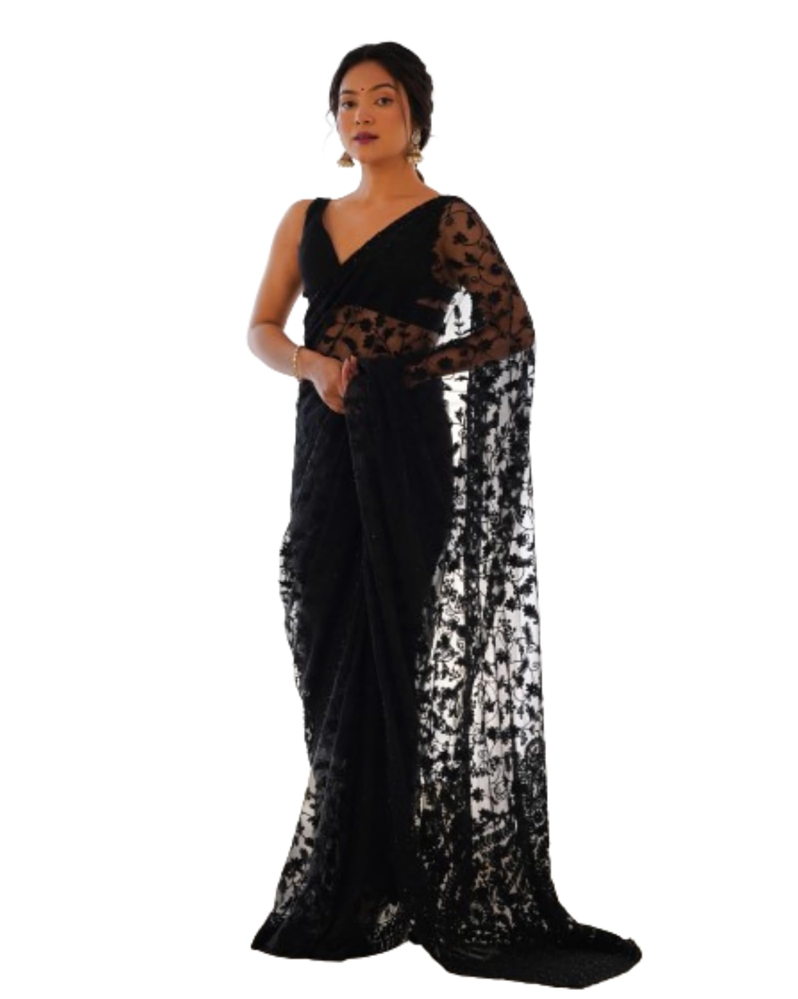 munir Women's Heavy Butterfly Net Beautiful Ethnic Saree With Unstiched Blouse Piece For Festival And Function - M-Maharani-picture-17