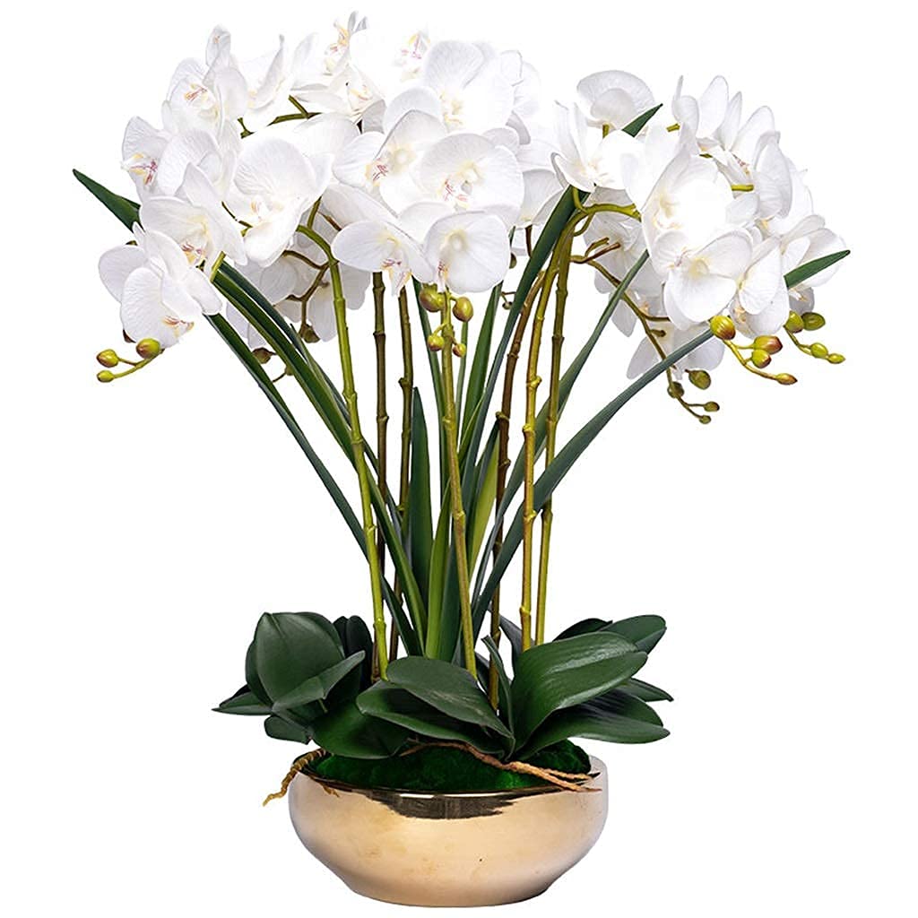 Kunstblumen-Set, künstliche Orchideen (Phalaenopsis 8) mit Goldener Vase, Dekoration für Hochzeitszimmer, Schlafzimmer und mehr.