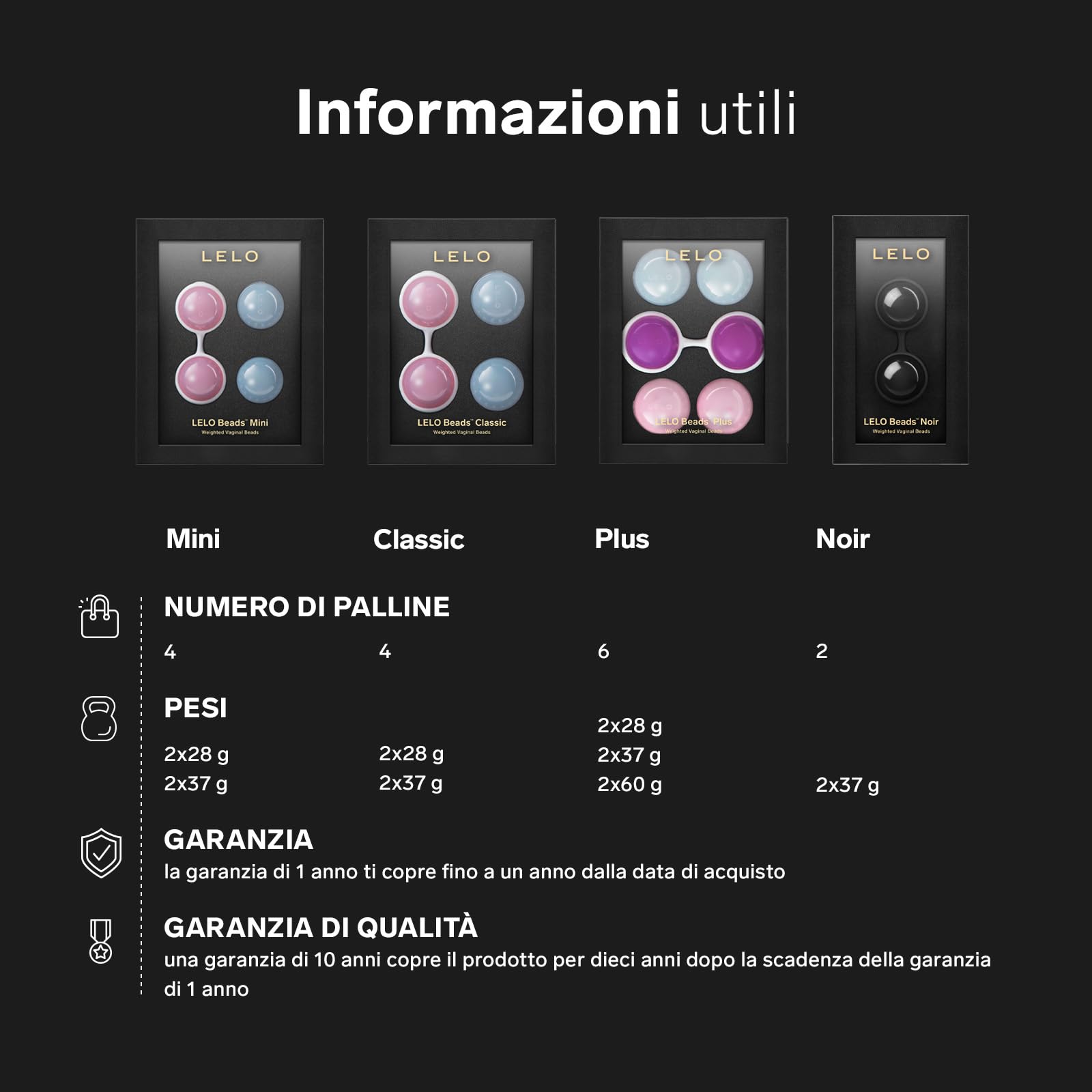 LELO Beads Noir Edizione premium di palline vaginali in silicone per esercizi di Kegel, Eleganti Kegel ball donna