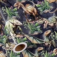 RUSPEPA Dinosaur Wrapping Paper Roll, Mini Roll, Realistic Dinosaur and Plants Design, Forest T-Rex Themed Gift Wrap for Boys and Dinosaur Lovers, 17 Inches x 16.4 Feet