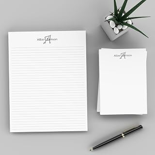 PrintPPS Personalized Monogram Notepads with your Name and Initial - 2 Pack Gift Set of 5 x 7 @ 50 Sheets Per Pad - Optional Ruled Lines - Custom Stationery For To Do Checklists, and Gifts