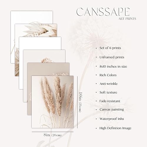 Miniatura 6 de Canssape Juego de 6 impresiones artísticas botánicas para pared de la naturaleza 8 x 10 pulgadas color beige verde salvia decoración estética de