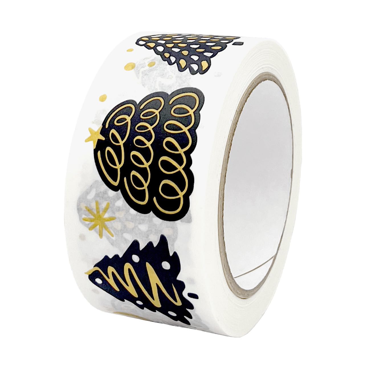 INKKIN Christmas Tree Packing Tape (50mm), White, Brown, 50mm (W) x 50m (L)