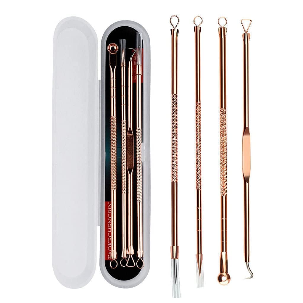 MKSL 4Pcs Blackhead Pimple Golden Remover Tools for Professional Tweezers Kit for Remove Acne Comedone Extractor, Black Heads Removing on Face Removal-image-40
