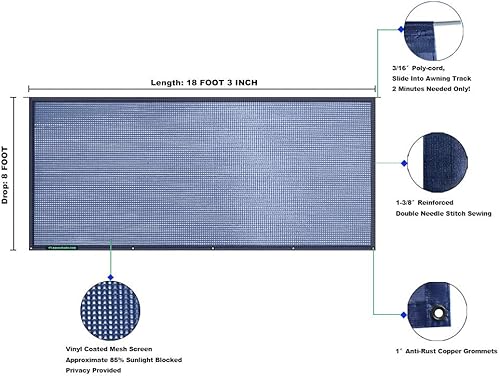 Miniatura 315 de Tentproinc Pantalla parasol para toldo, 8 pies x 13 pies 3 pulgadas (apta para toldo de 14 pies), protector solar de malla para autocaravana, cámper